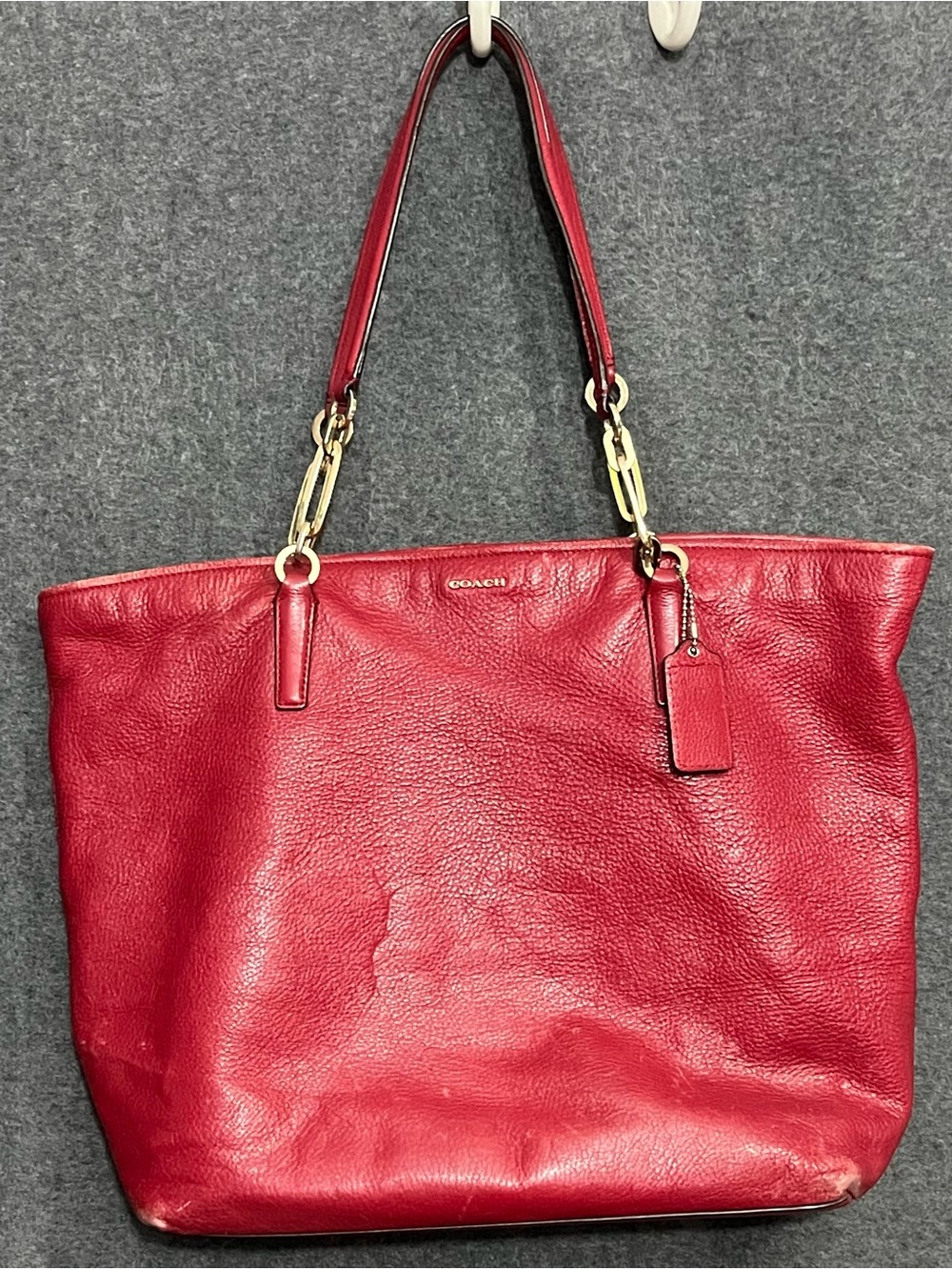 Coach Madison Leather North/South Tote in Scarlet Red